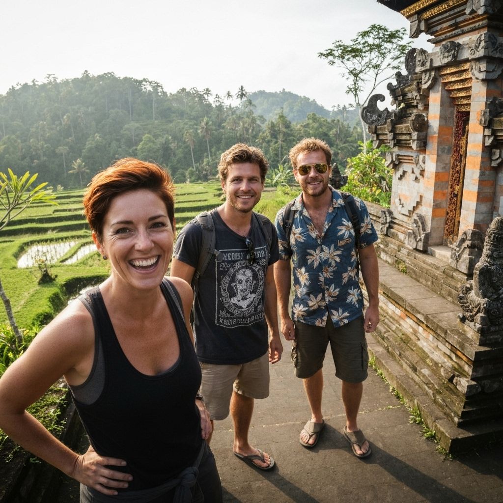 Adventure group with local guides in Bali village