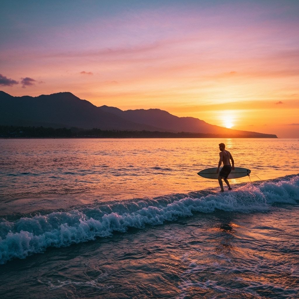 Golden sunset over Bali mountains